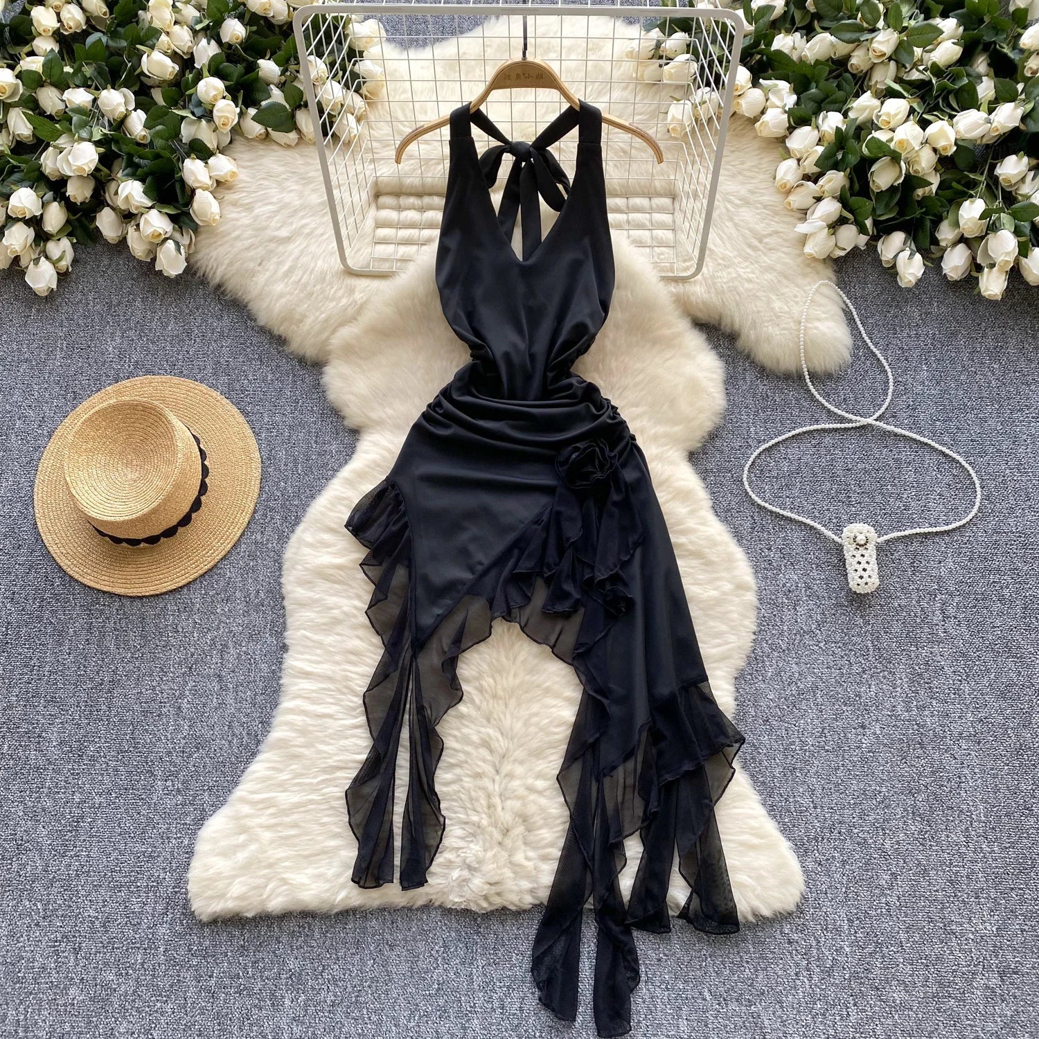 Chic Asymmetrical Ruffle Slim Summer Dress