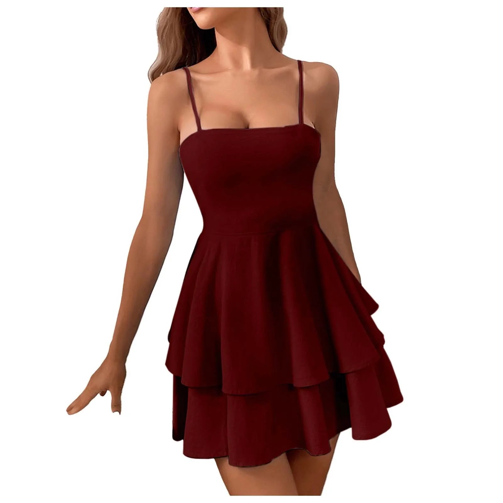 Trendy Ruffled Backless Spaghetti Strap Mini Dress