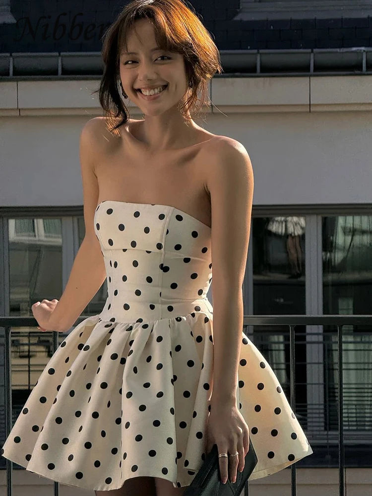 Chic Dots Print Backless Mini Dress for Women
