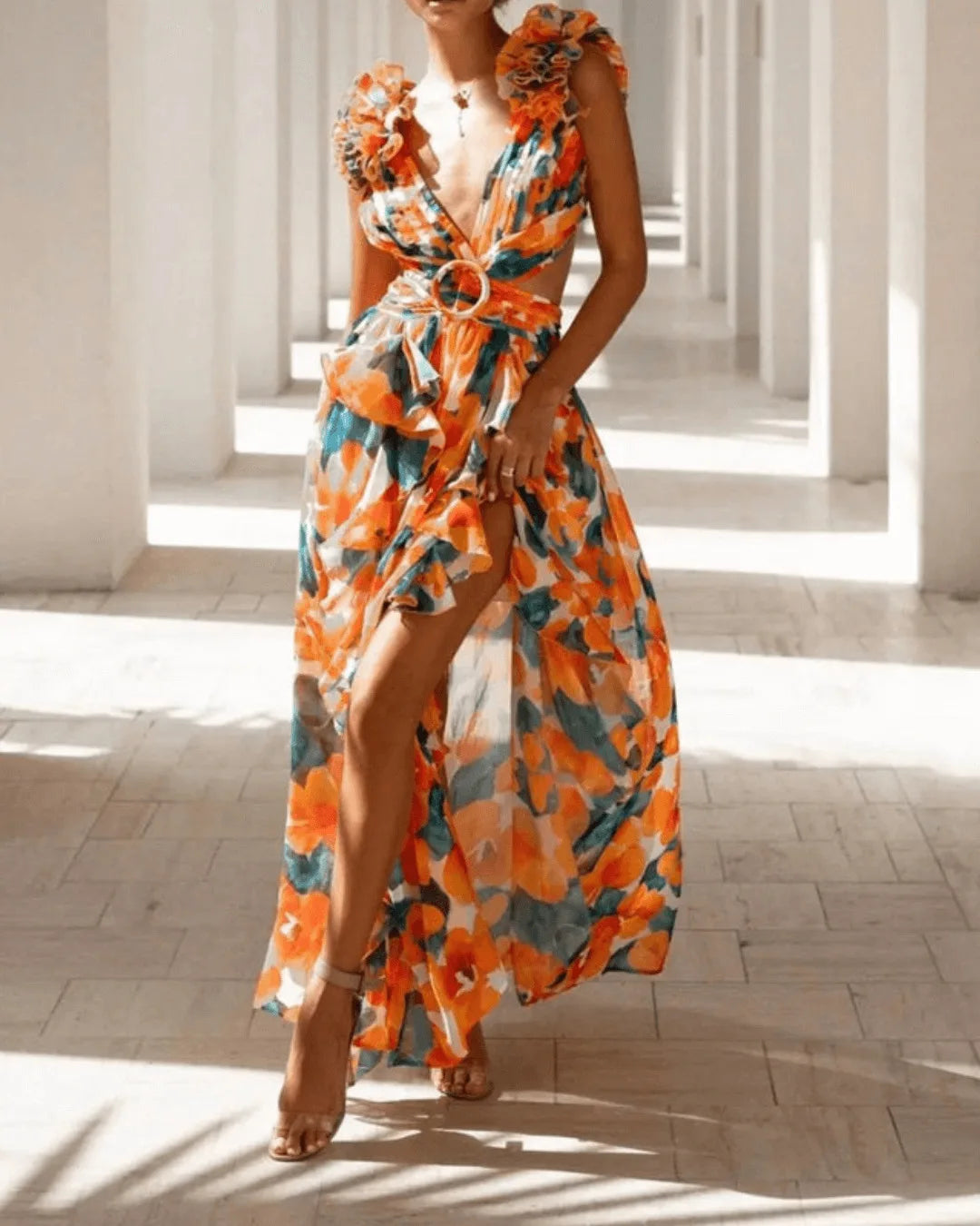 Summer Floral Lace-Up Sleeveless Dress for Women
