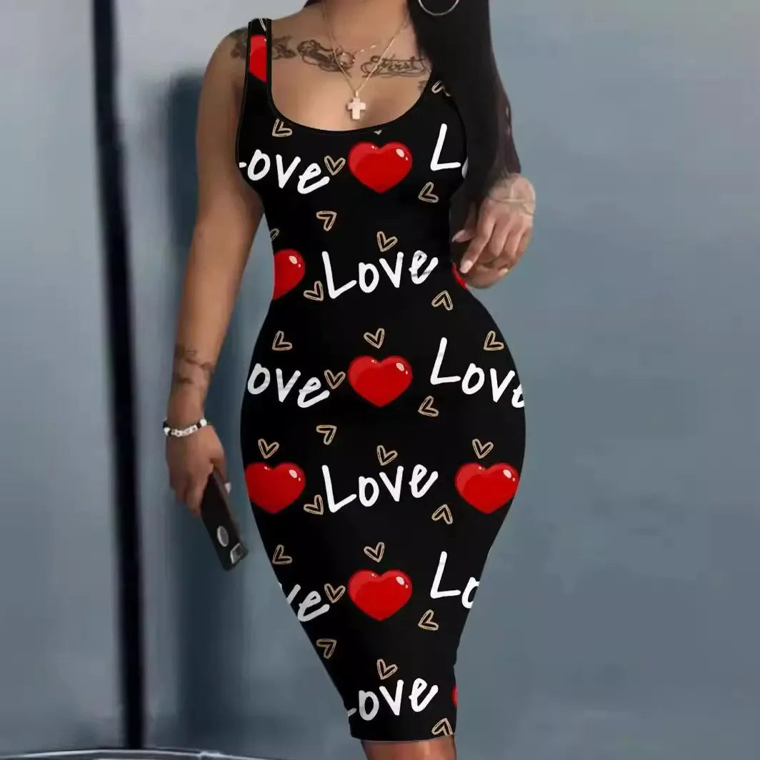 Catchy Plus Size Heart Print Summer Dress