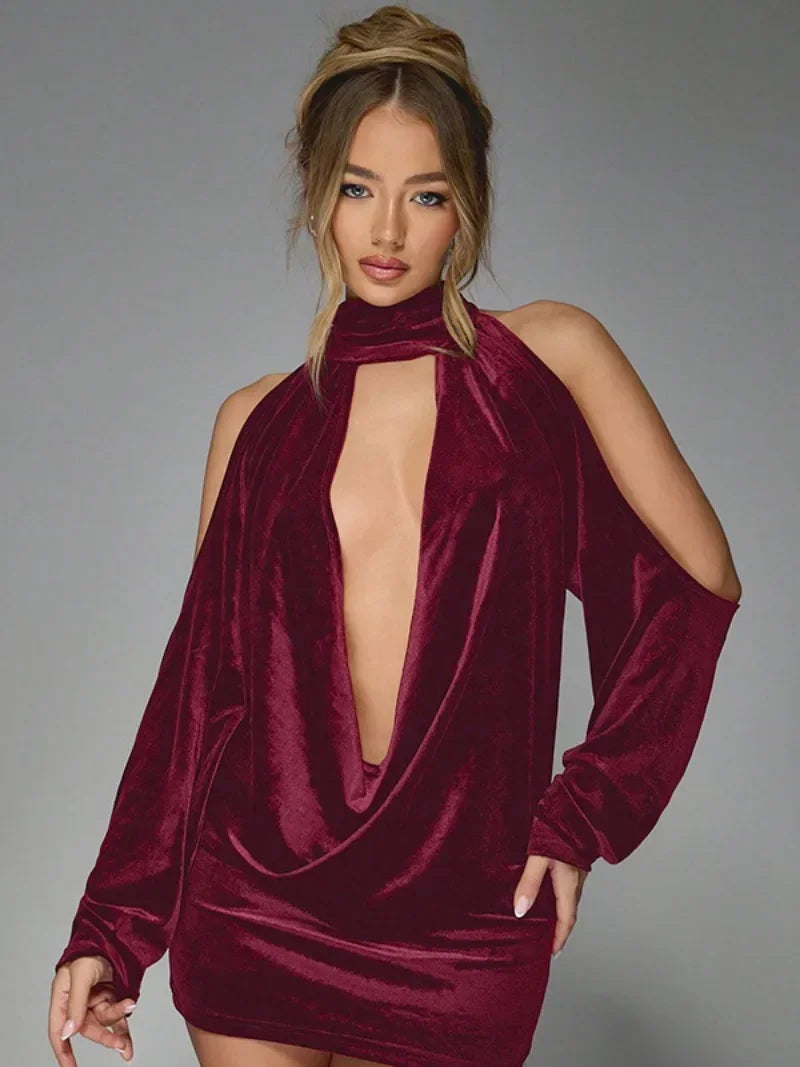 Elegant Off Shoulder Velvet Mini Dress for Parties