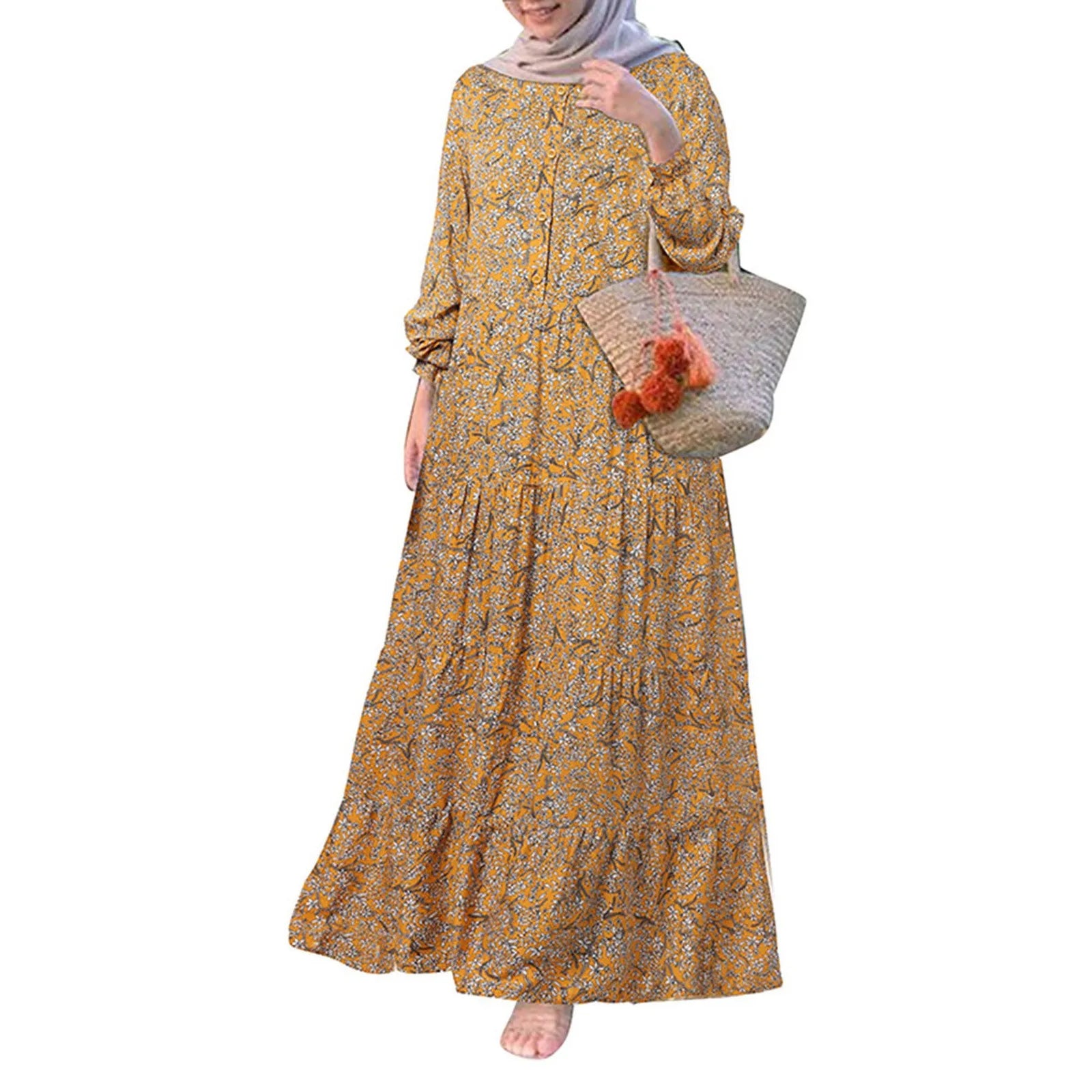 Elegant Layered Floral Muslim Dress for Women