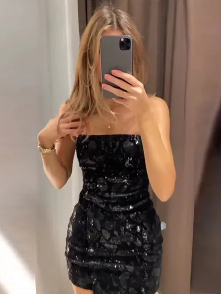 Catchy Sequined Velvet Mini Party Dress for Women