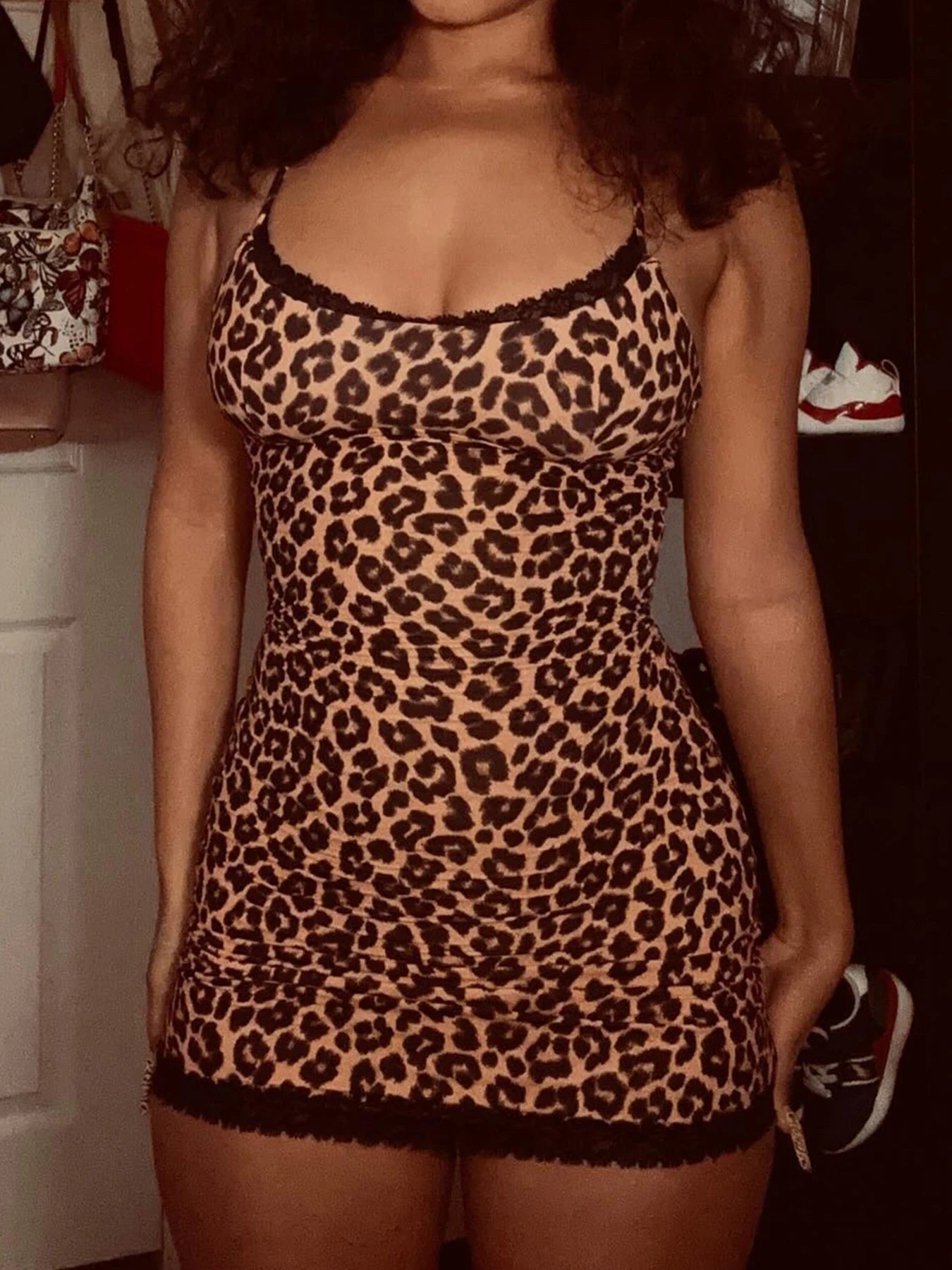 Leopard Print Lace Bodycon Mini Wrap Dress