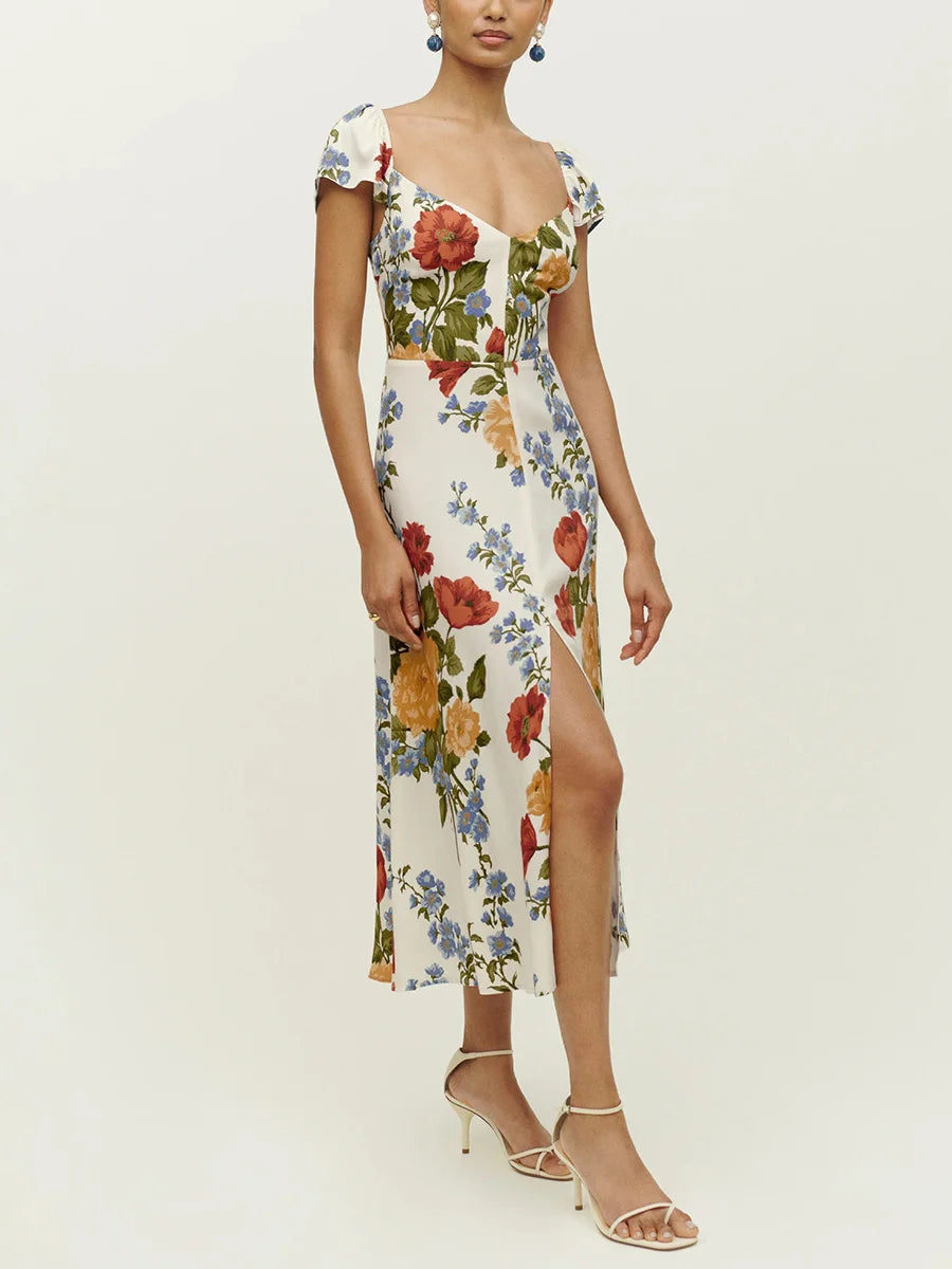 Floral Slit Midi Dress for Elegant Summer Parties