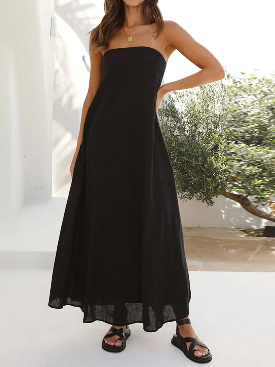 Elegant Strapless Maxi Dress for Summer Beach