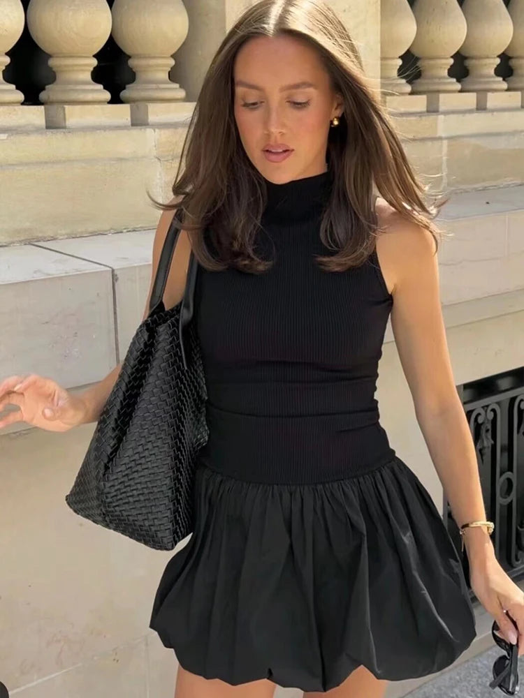 Elegant Knit Patchwork Sleeveless Mini Dress for Summer