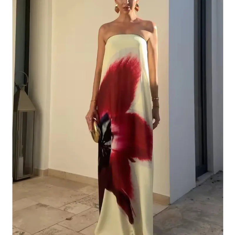 Floral Strapless Beach Dress for Women