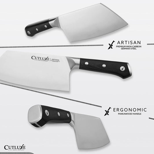 Cutluxe Chef & Cleaver Hybrid Knife - 8 Razor Sharp Kitchen Knife – Full Tang & Ergonomic Handle Design – Artisan Series