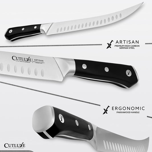 Cutluxe Slicing Carving Knife â€“ 12 Inch Granton Edge Kitchen Knife Forged  of High Carbon German Steel â€“ Ergonomic Handle