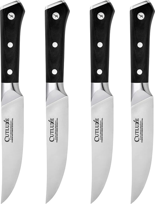 Cutluxe Steak Knives Set - Serrated Steak Knife Set of 4 - Forged High Carbon German Steel - High-end Ergonomic Handle - Artisan Series