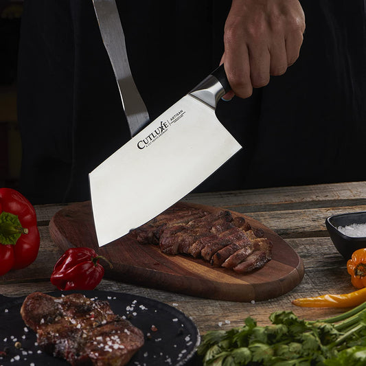 Cutluxe Chef & Cleaver Hybrid Knife - 8 Razor Sharp Kitchen Knife – Full Tang & Ergonomic Handle Design – Artisan Series