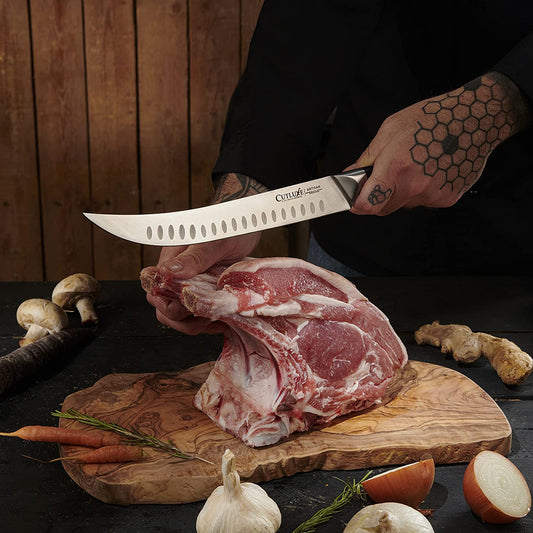 CUTLUXE Meat Carving Knife – 9 Turkey Carving Knife – Razor Sharp High  Carbon German Steel Blade – Artisan Series 