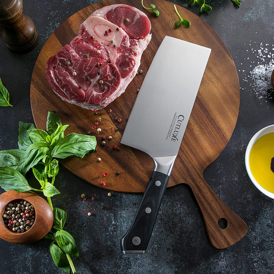 Cutluxe Chef & Cleaver Hybrid Knife - 8 Razor Sharp Kitchen Knife – Full Tang & Ergonomic Handle Design – Artisan Series