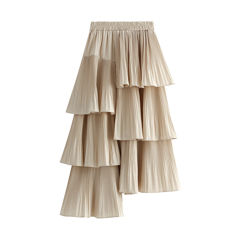 AllMatch Mid Length Ruffled Irregular Asymmetric Skirt
