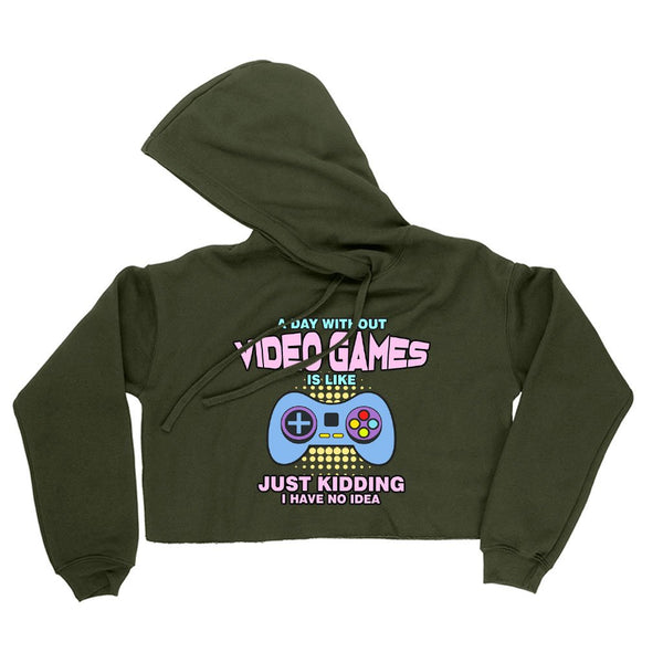 Women's Cropped Fleece A Day Without Video Games Best Funny Hoodie - Awesome Video Game Hoodies - Ecart