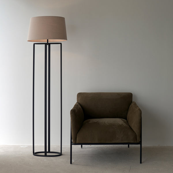 black floor lamp with shelves