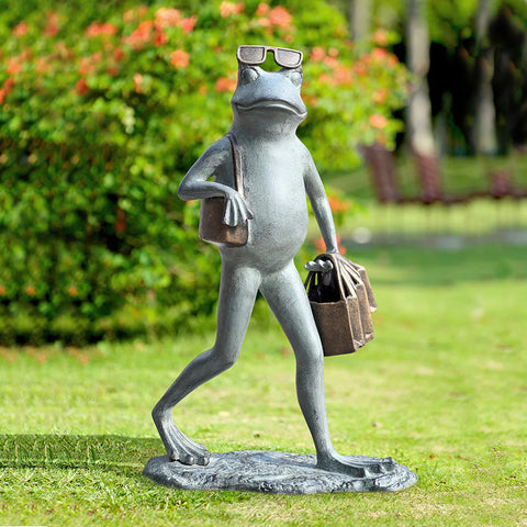 Suave Shopper Frog Garden Statue