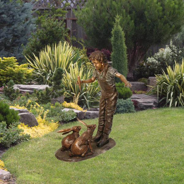 Girl with Rabbit Bronze Garden Sculpture