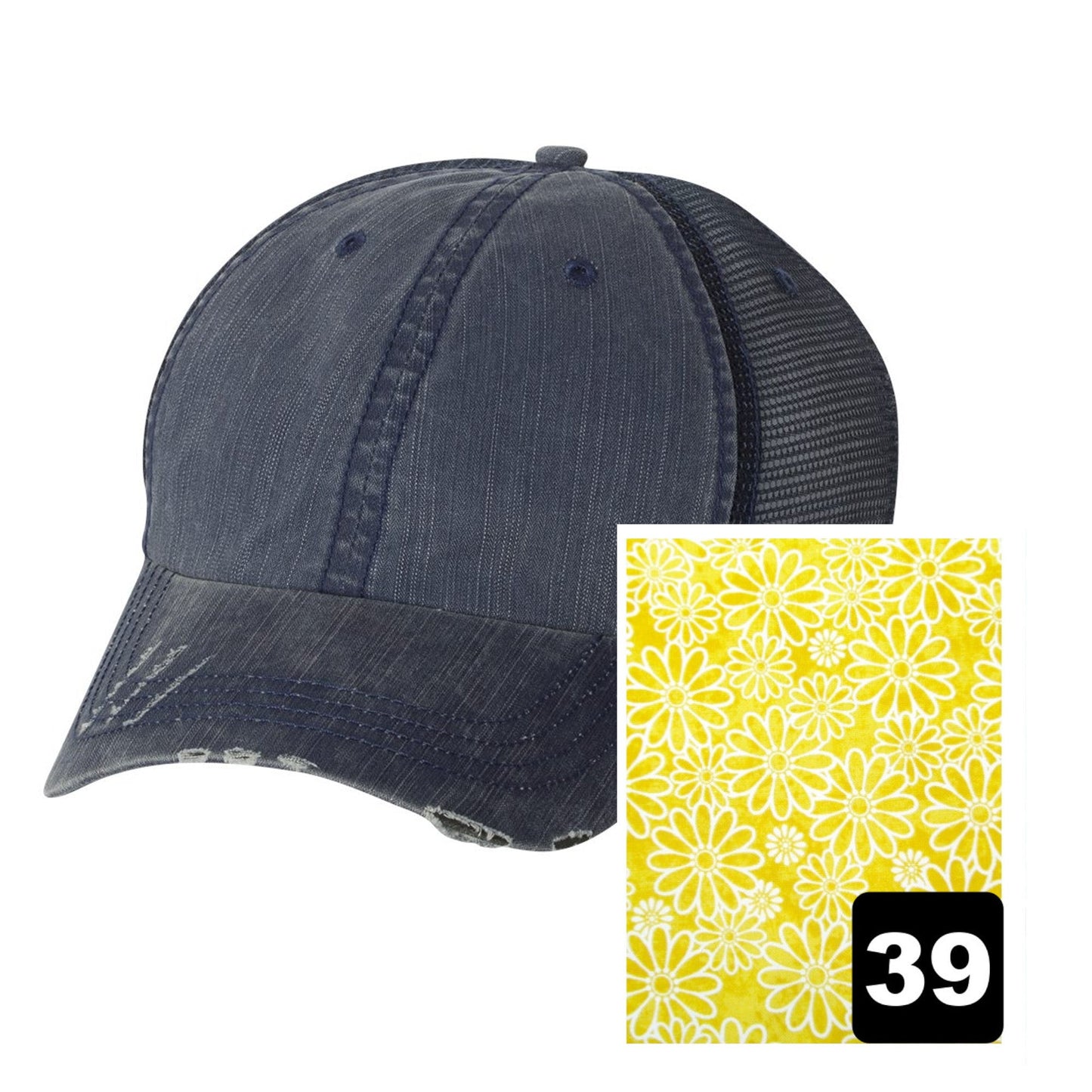 West Virginia Hat | Navy Distressed Trucker Cap | Many Fabric Choices