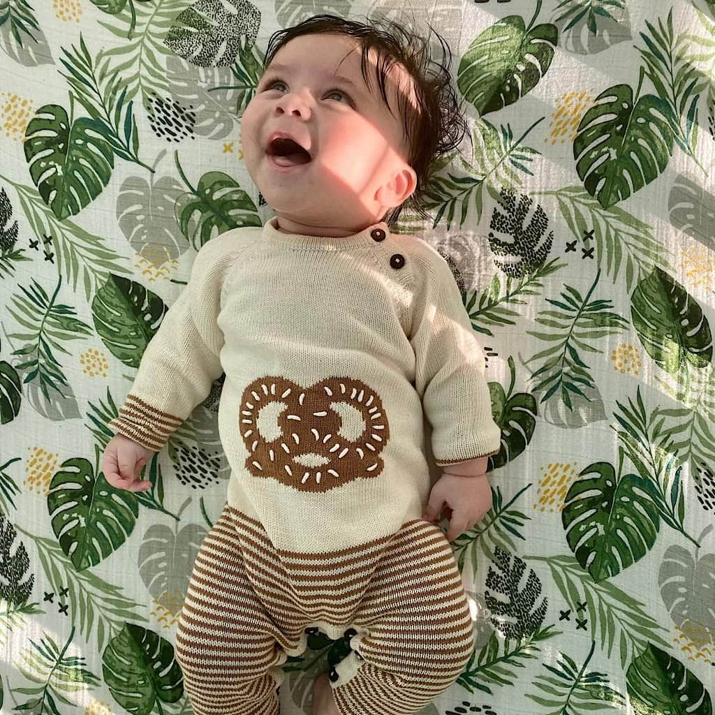 Organic Baby Romper, Long Knit - Pretzel by Estella-image-1