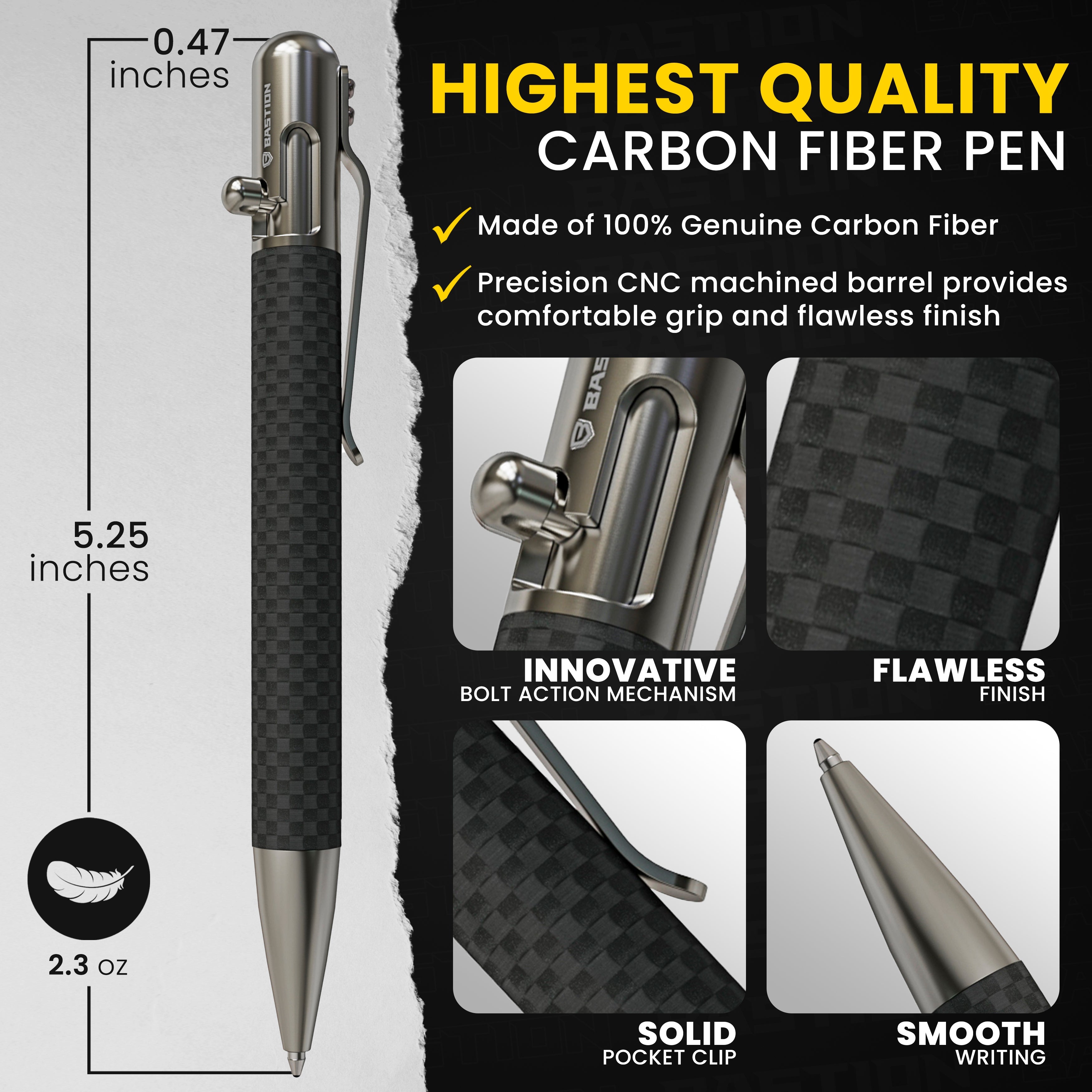 Carbon Fiber and Stainless Steel - Bolt Action Pen by Bastion® by Bastion Bolt Action Pen-image-4