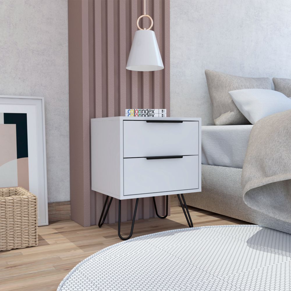 Nuvo Nightstand, Two Drawers, Hairpin Legs by FM FURNITURE