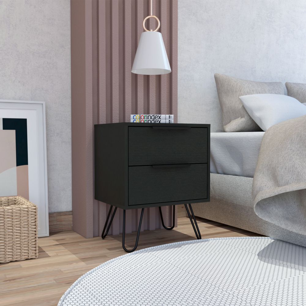 Nuvo Nightstand, Two Drawers, Hairpin Legs by FM FURNITURE-image-2