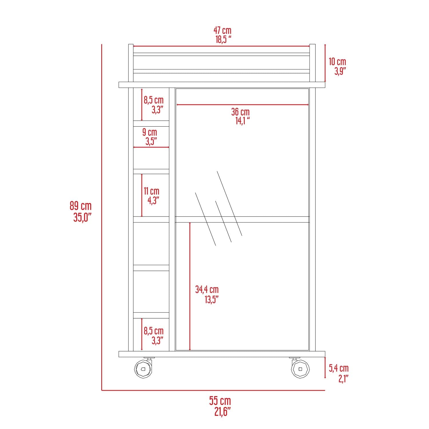 Vegas Bar Cart, Two Tier Cabinet With Glass Door, Six Cubbies For Liquor by FM FURNITURE-image-5