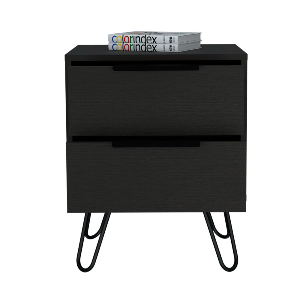 Nuvo Nightstand, Two Drawers, Hairpin Legs by FM FURNITURE