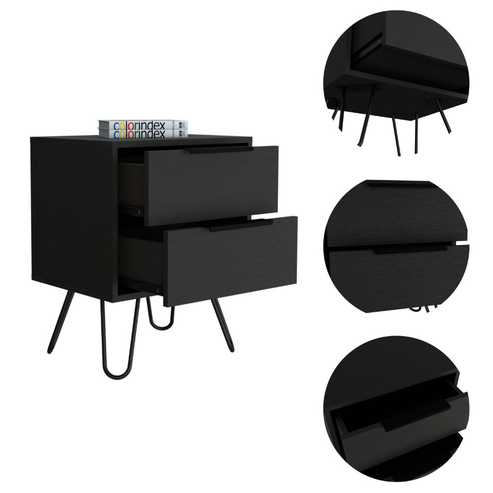 Nuvo Nightstand, Two Drawers, Hairpin Legs by FM FURNITURE