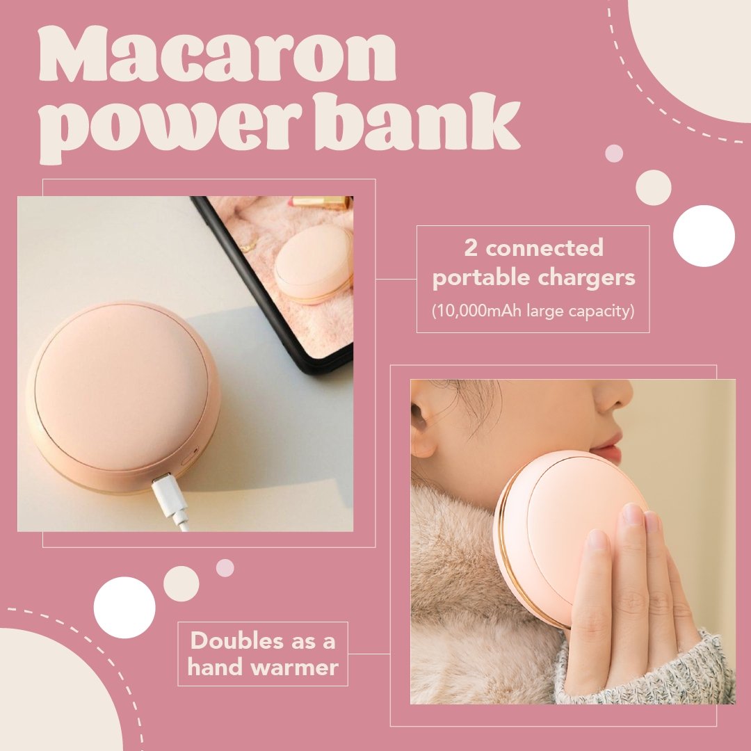 Macaron Cute Power Bank / Hand Warmer with Mirror by Multitasky-image-1