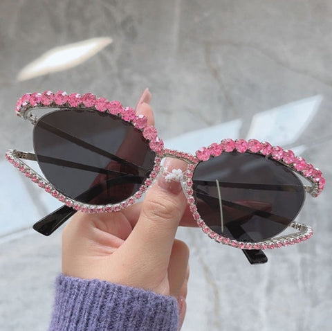 PINK Diamond Sparkle and Shine sunglasses cat eye pink colored rhinestone studded frames 