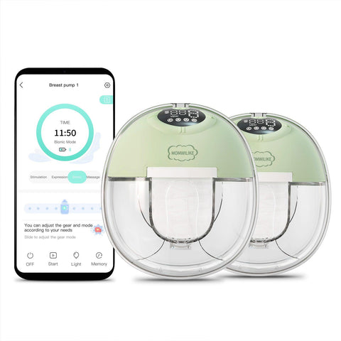 Momwilike Smart Hands Free Breast Pump, Double Wearable Breast Pump of Baby Mouth Double-Sealed Flange with 4 Modes & 9 Levels, Electric Breast Pump การควบคุมแอพและสถิติแบบพกพา - Momwilike