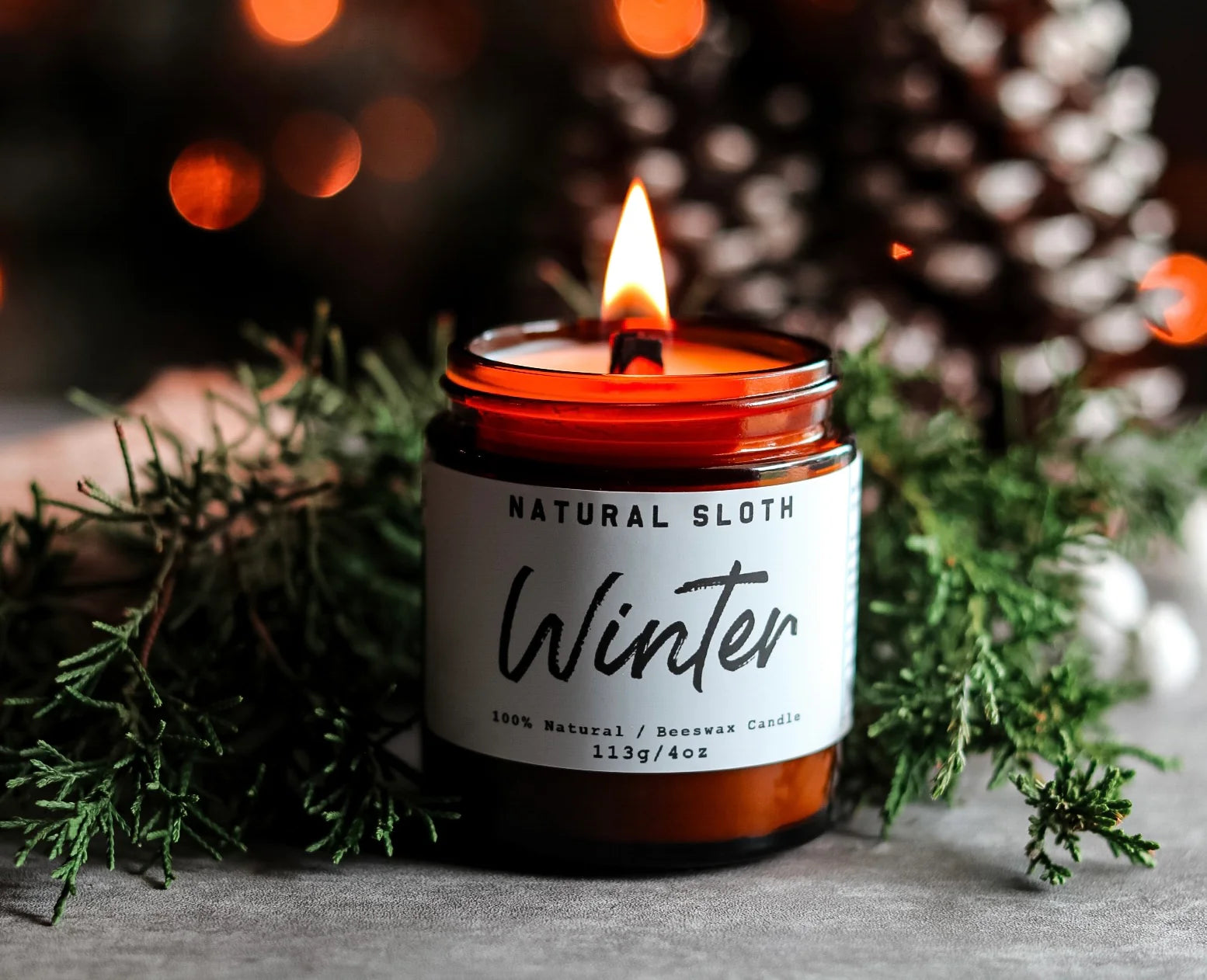 Natural Sloth Christmas Holiday Beeswax Candles