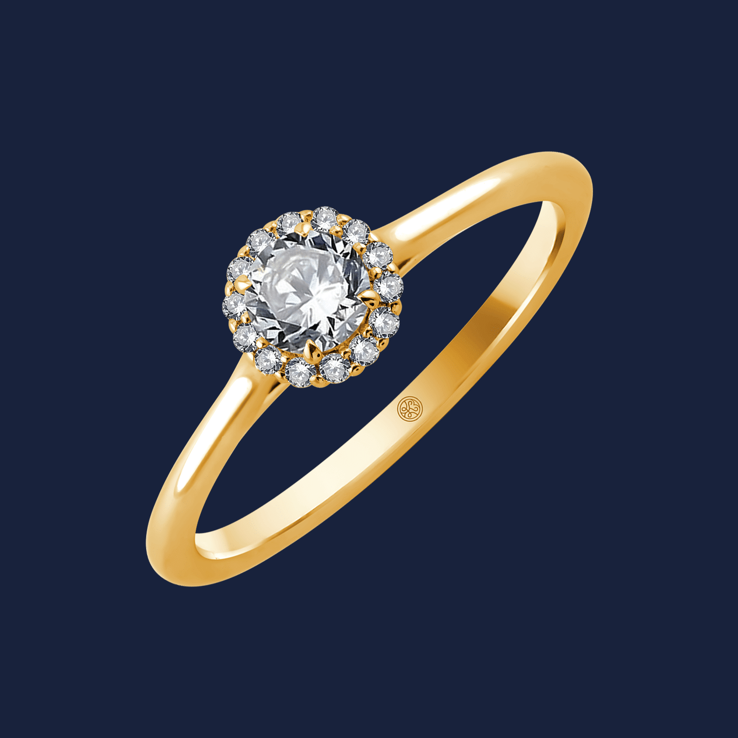 Bouquet Halo Round Cathedral Ring – 14k Gelbgold  / 0.30ct natürlicher Diamant in SI H+ von Pukka Berlin