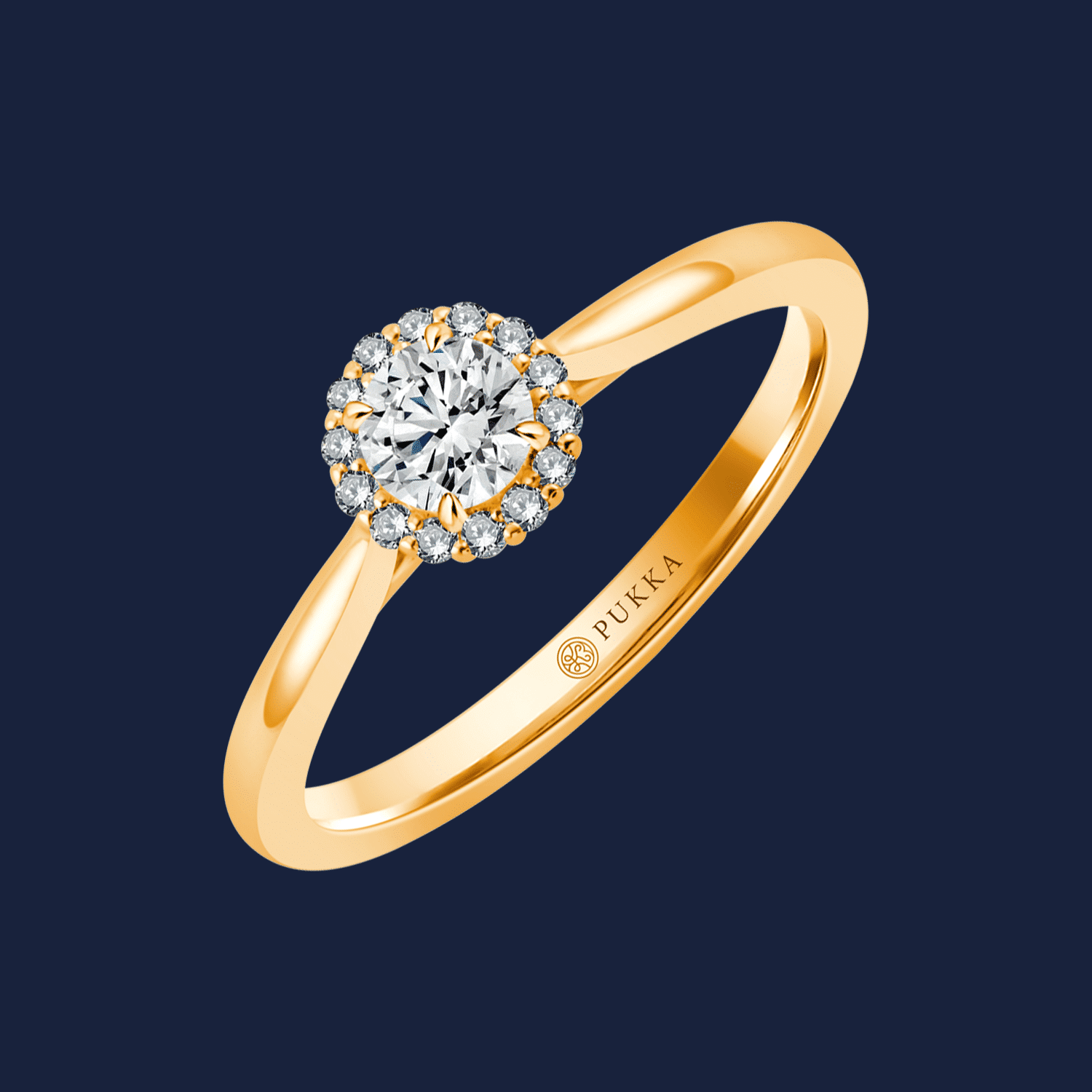 Bouquet Halo Round Pinched Cathedral Ring – 14k Gelbgold  / 0.30ct natürlicher Diamant in SI H+ von Pukka Berlin