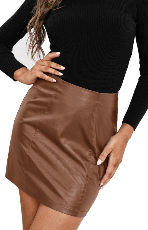 High-Waisted Nude Faux Leather Pencil Skirt - SunShine,S-055354-3