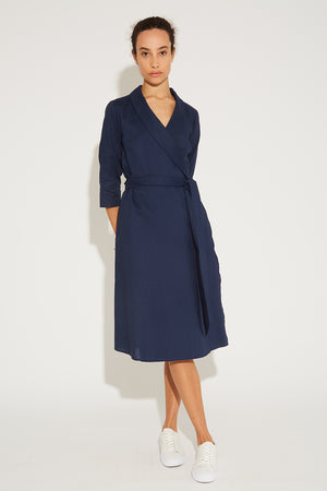 navy linen wrap dress