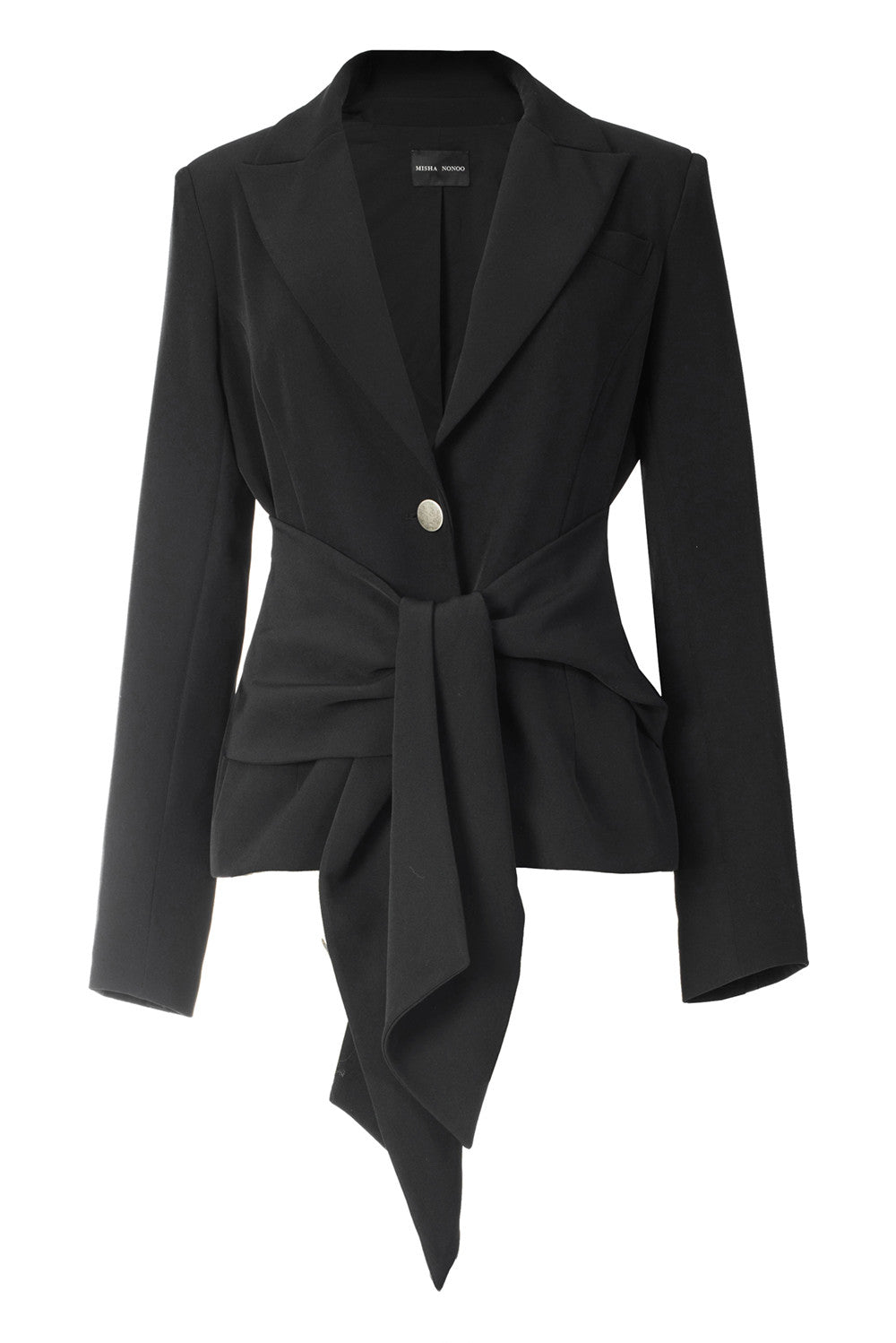 Women's Designer Tie-Waist Black Suiting Blazer | Misha Nonoo