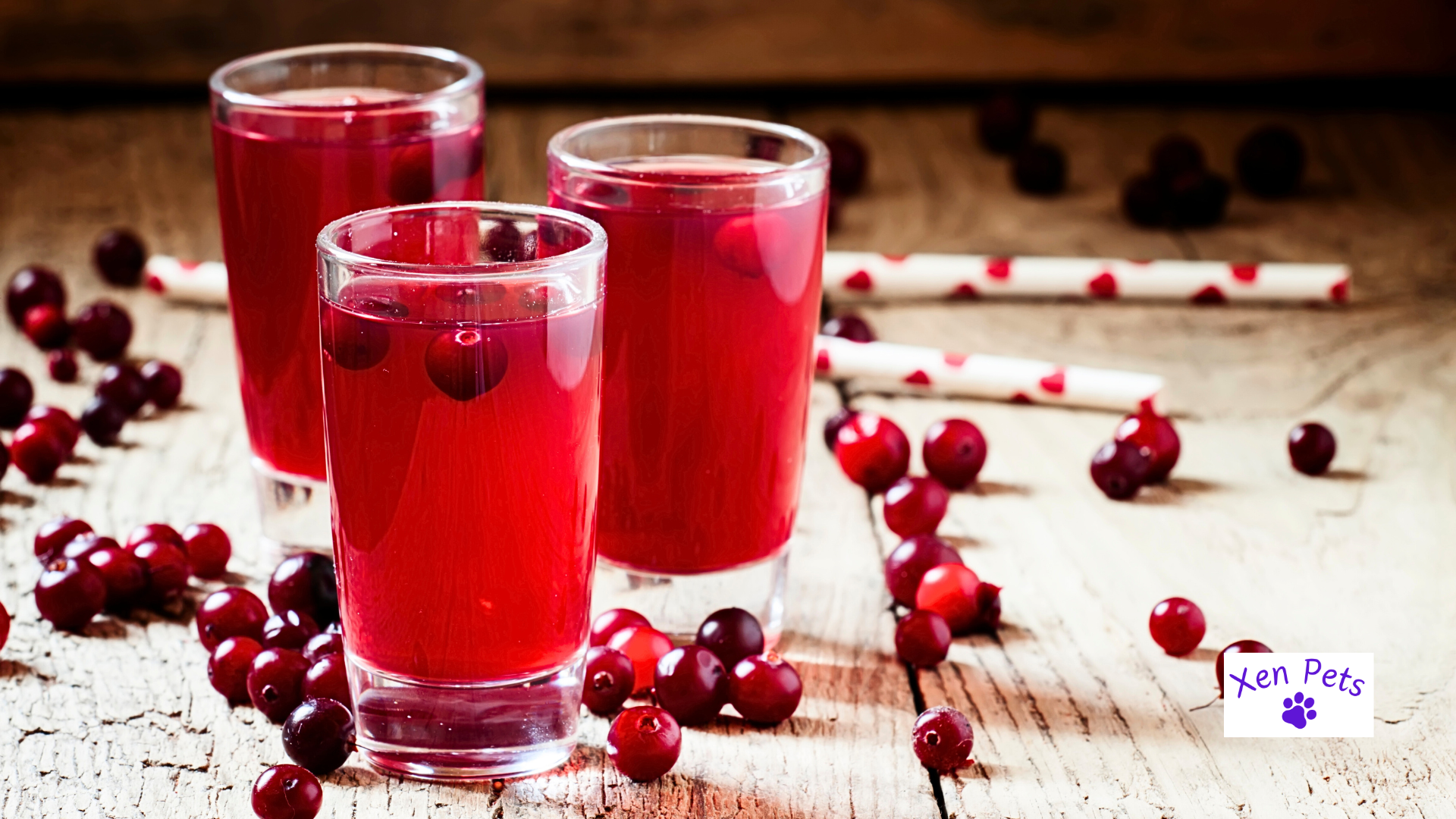 Three glasses of cranberry juice.