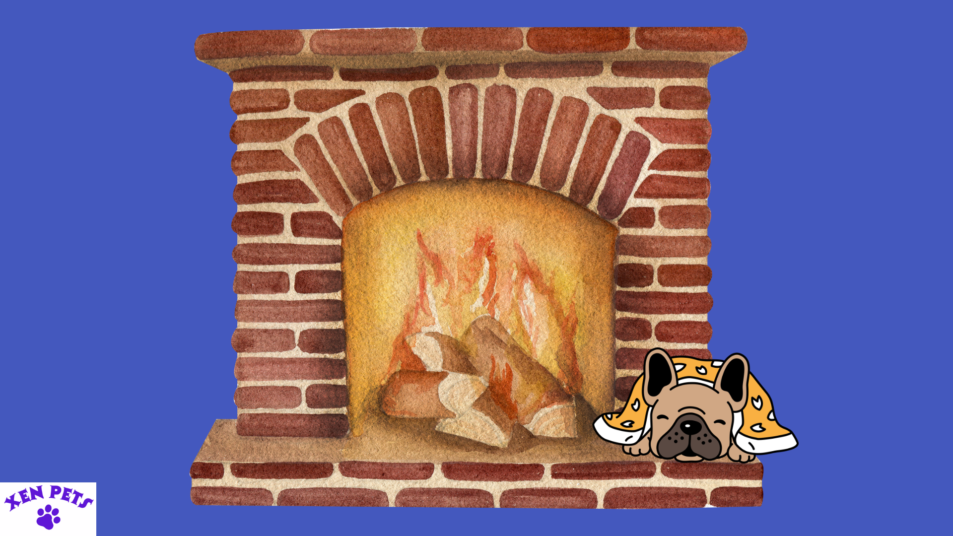 dog next to a fireplace