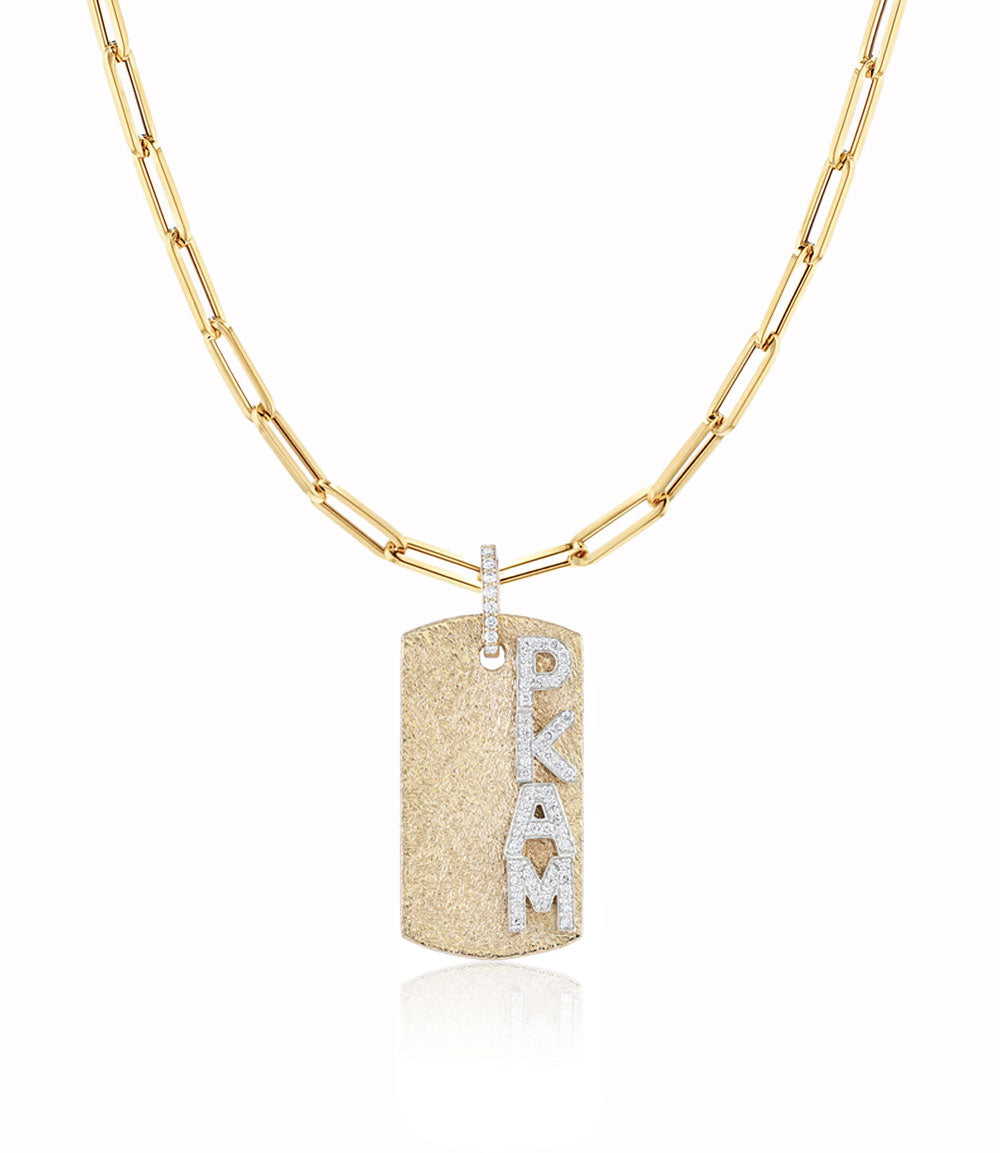 Gold Dog Tag with Pavé Letters Large