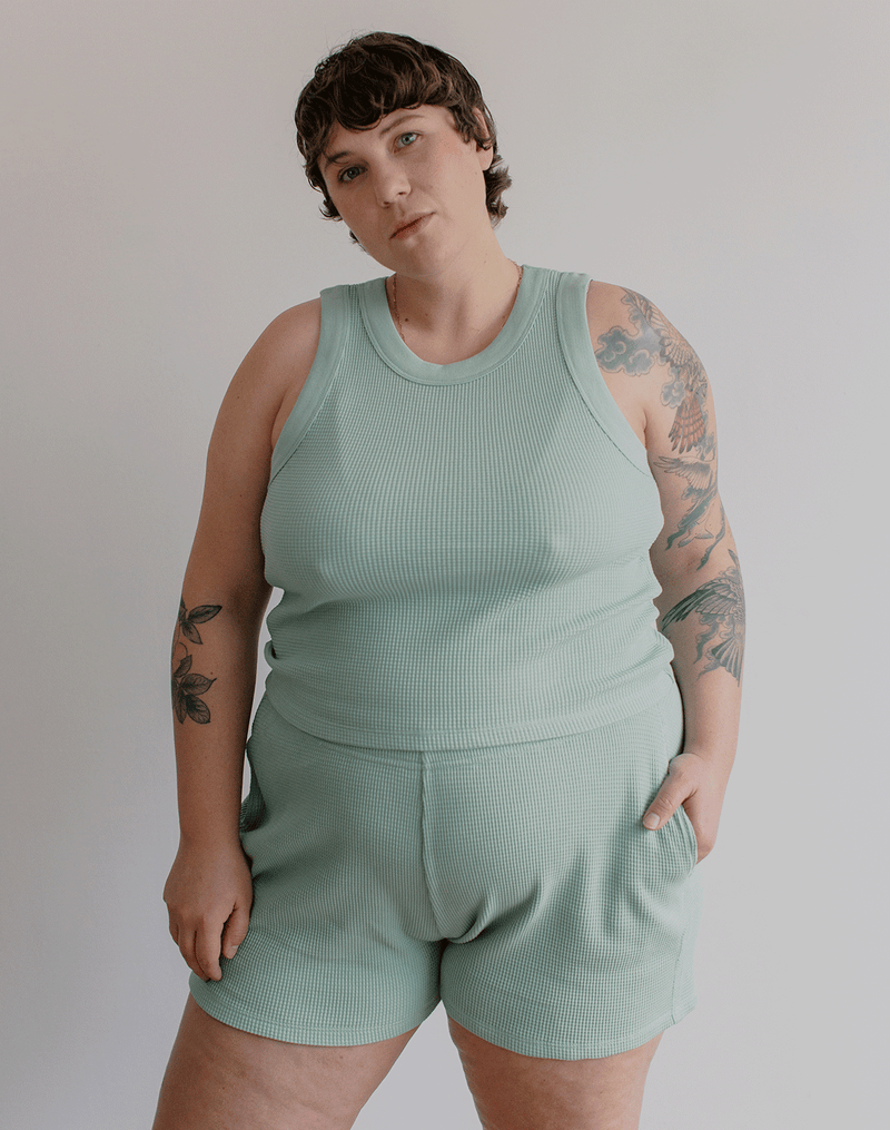 Noble Adult Organic Waffle Tank in Sage