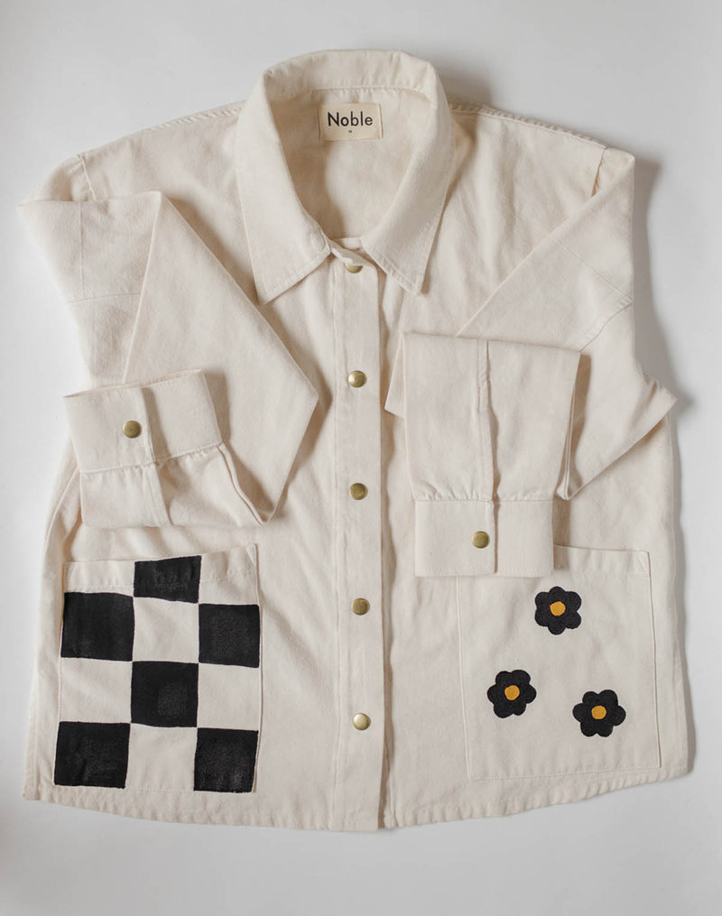 Noble x Chelsea Faith Hand Painted Adult Organic Chore Jacket in Oat Milk