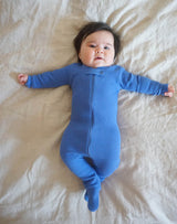 Noble Organic Waffle Footie Sleeper in French Blue