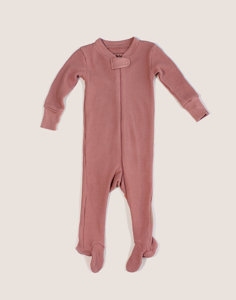 Noble Organic Waffle Footie Sleeper in Dusty Rose