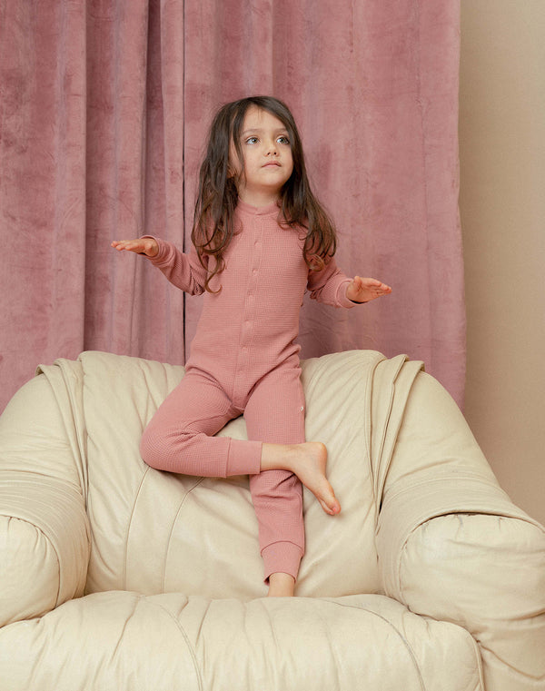 Noble Organic Waffle One-Piece Sleeper in Dusty Rose