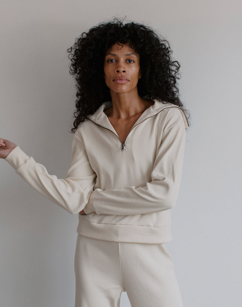 Noble Adult Organic Retro Half-Zip in Oat Milk